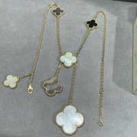 [Amore Jewels]CLOVER 6 MOTIF MOP ONYX GOLD NECKLACE