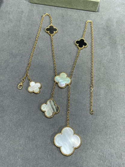 [Amore Jewels]CLOVER 6 MOTIF MOP ONYX GOLD NECKLACE