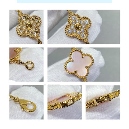 [Amore Jewels]CLOVER 5 MOTIF DIAMOND PINK MOP PINK GOLD BRACELET