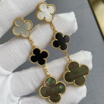 [Amore Jewels]CLOVER 3 MOTIF MOP ONYX DARK MOP PINK GOLD EARRINGS