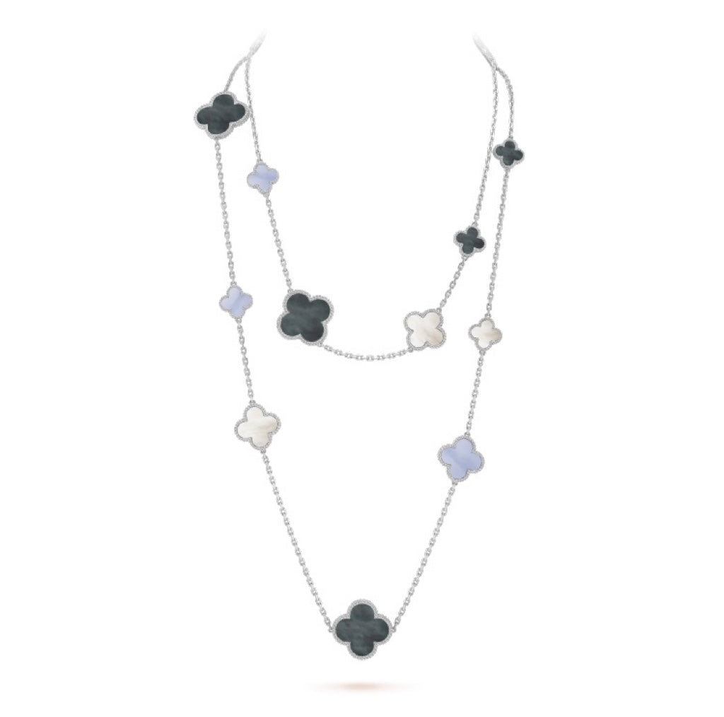 [Amore Jewels]CLOVER 16 MOTIF CHALCEDONY MOP SILVER NECKLACE