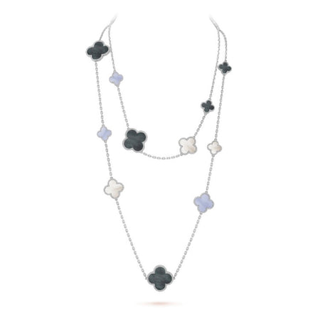 [Amore Jewels]CLOVER 16 MOTIF CHALCEDONY MOP SILVER NECKLACE