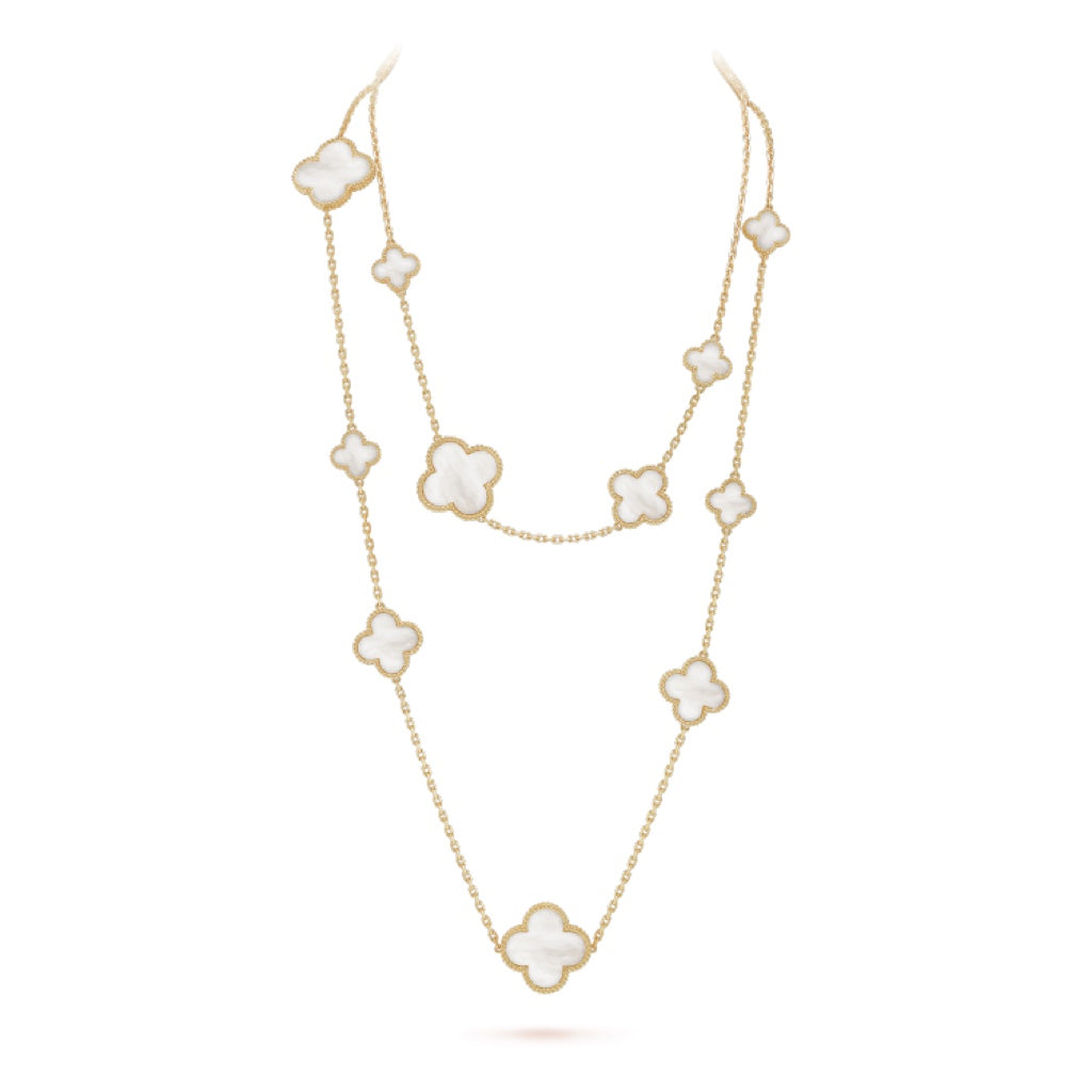 [Amore Jewels]CLOVER 16 MOTIF WHITE MOP GOLD NECKLACE