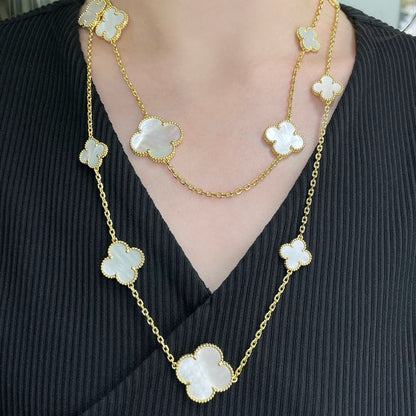 [Amore Jewels]CLOVER 16 MOTIF WHITE MOP GOLD NECKLACE