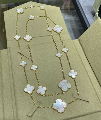 [Amore Jewels]CLOVER 16 MOTIF WHITE MOP GOLD NECKLACE