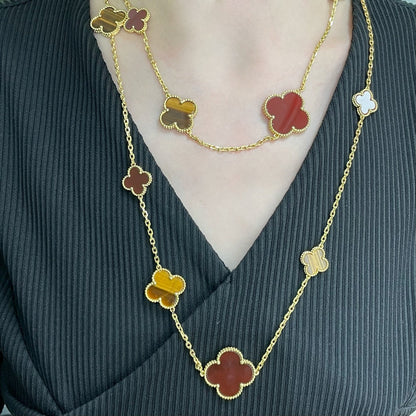 [Amore Jewels]CLOVER 16 MOTIF CARNELIAN TIGER EYE ROSE GOLD NECKLACE