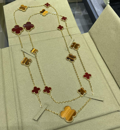 [Amore Jewels]CLOVER 16 MOTIF CARNELIAN TIGER EYE ROSE GOLD NECKLACE