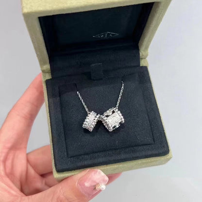 [Amore Jewels]PERLEE DOUBLE PENDANT SILVER DIAMOND NECKLACE