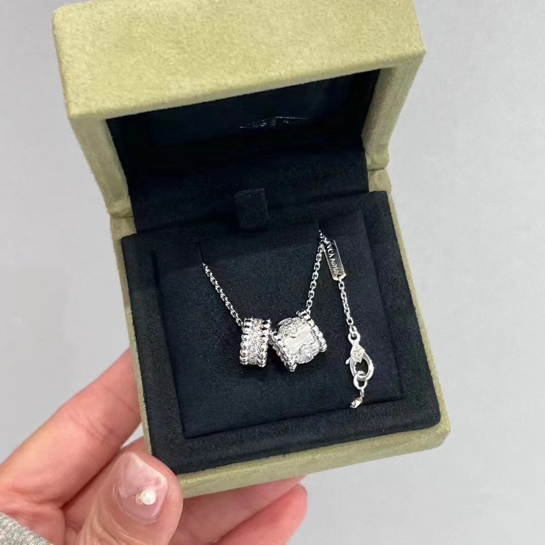 [Amore Jewels]PERLEE DOUBLE PENDANT SILVER DIAMOND NECKLACE
