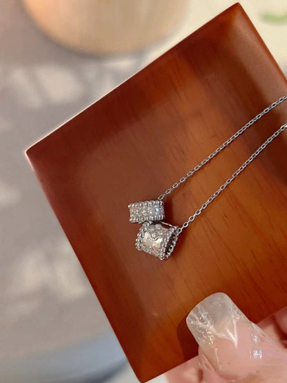 [Amore Jewels]PERLEE DOUBLE PENDANT SILVER DIAMOND NECKLACE