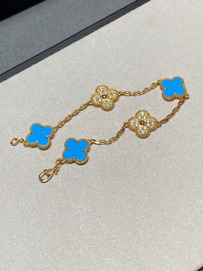 [Amore Jewels] CLOVER 5 MOTIF BLUE AGATE BRACELET COLLECTION
