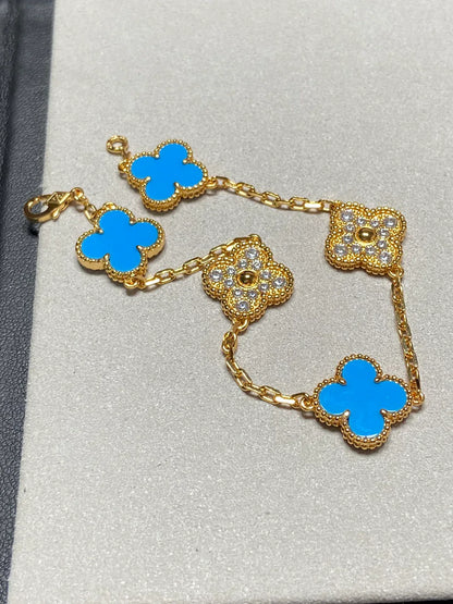 [Amore Jewels] CLOVER 5 MOTIF BLUE AGATE BRACELET COLLECTION