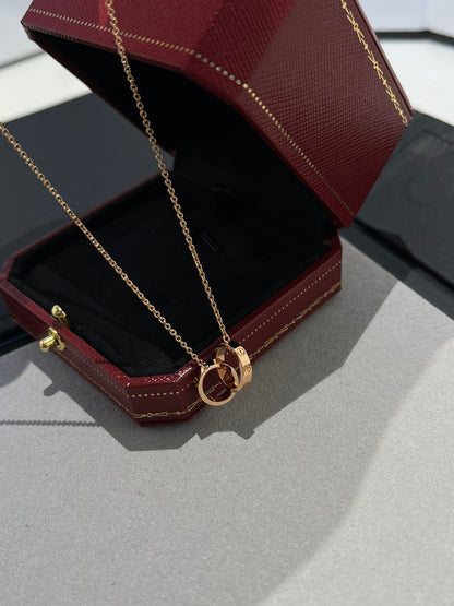 [Amore Jewels]LOVE NECKLACE DOUBLE RING PINK GOLD