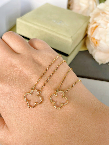 [Amore Jewels]CLOVER ROCK CRYSTAL ROSE GOLD NECKLACE