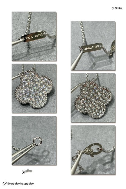 [Amore Jewels]CLOVER 25MM LARGE PENDANT DIAMOND PAVED SILVER NECKLACE