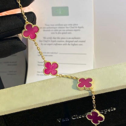 [Amore Jewels]NEW CLOVER 5 MOTIFS PINK ENAMEL BRACELET