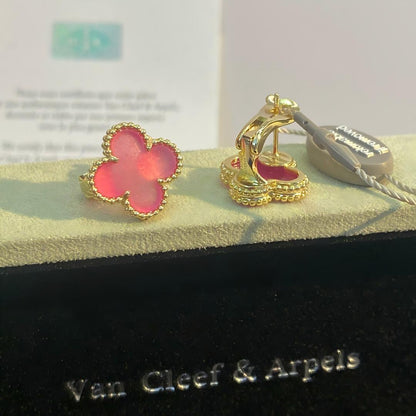 [Amore Jewels]NEW CLOVER 15MM PINK ENAMEL STUD EARRINGS