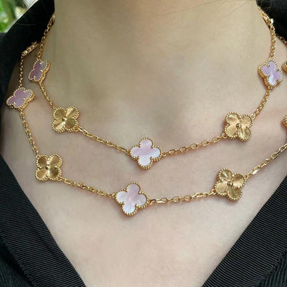 [Amore Jewels]CLOVER 20 MOTIFS LASER PINK MOP NECKLACE