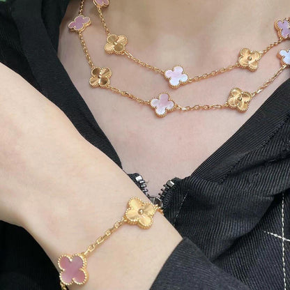 [Amore Jewels]CLOVER 20 MOTIFS LASER PINK MOP NECKLACE