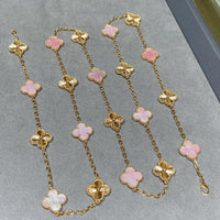[Amore Jewels]CLOVER 20 MOTIFS LASER PINK MOP NECKLACE