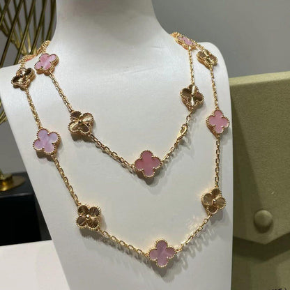 [Amore Jewels]CLOVER 20 MOTIFS LASER PINK MOP NECKLACE