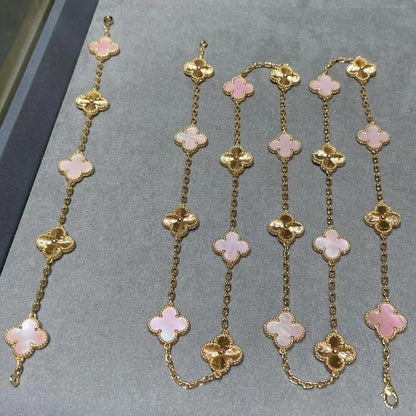 [Amore Jewels]CLOVER 20 MOTIFS LASER PINK MOP NECKLACE