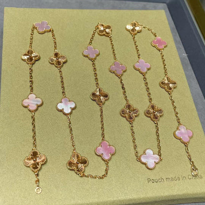[Amore Jewels]CLOVER 20 MOTIFS LASER PINK MOP NECKLACE
