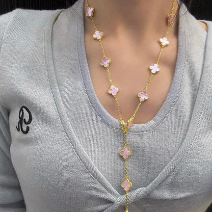 [Amore Jewels]CLOVER 20 MOTIFS PINK MOP NECKLACE