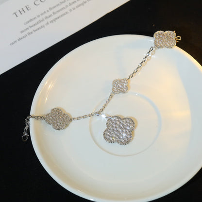 [Amore Jewels]CLOVER BRACELET 5 MOTIF SILVER DIAMOND PAVED