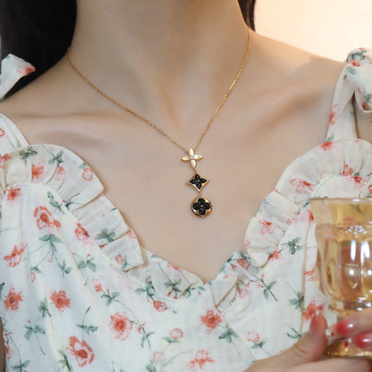[Amore Jewels]STAR AND SUN ONYX PINK GOLD NECKLACE