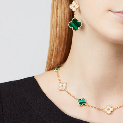 [Amore Jewels]CLOVER 10 MOTIFS MALACHITE DIAMOND NECKLACE