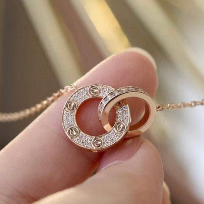 [Amore Jewels]LOVE 7.6MM NECKLACE ROSE GOLD AND SILVER  FULL DIAMOND