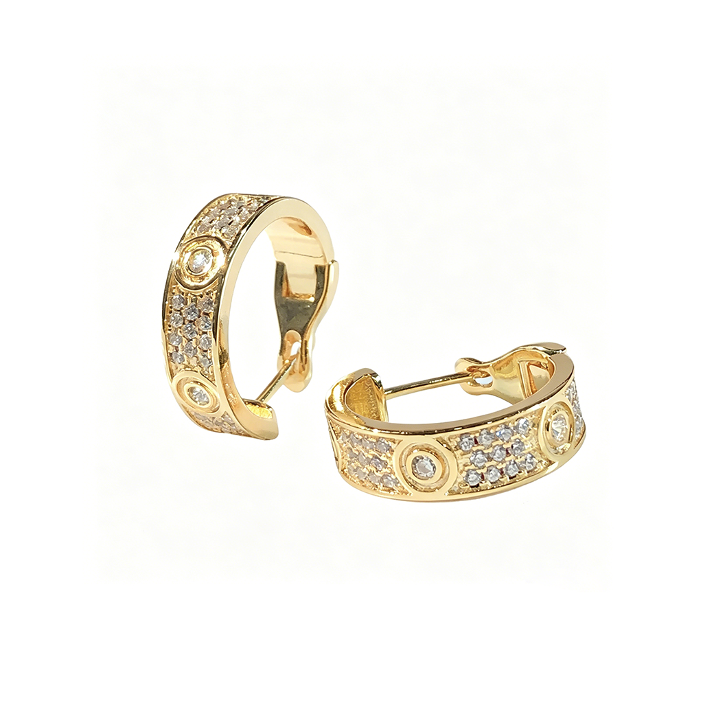 [Amore Jewels]LOVE 5.5MM DIAMOND PAVED EARRINGS