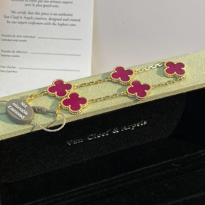[Amore Jewels]NEW CLOVER 5 MOTIFS PINK ENAMEL BRACELET
