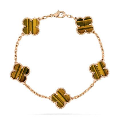 [Amore Jewels] CLOVER 5 MOTIFS TIGER EYE BRACELET COLLECTION