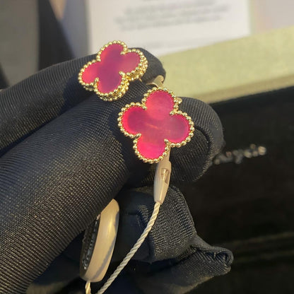 [Amore Jewels]NEW CLOVER 15MM PINK ENAMEL STUD EARRINGS