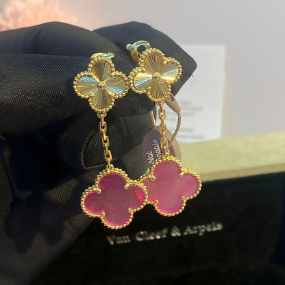 [Amore Jewels]NEW CLOVER 2 MOTIF PINK ENAMEL EARRINGS