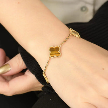 [Amore Jewels] CLOVER 5 MOTIFS TIGER EYE BRACELET COLLECTION