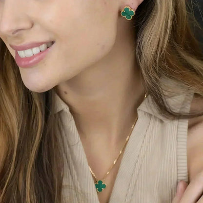 [Amore Jewels]CLOVER MINI 9.5MM MALACHITE  EARRINGS