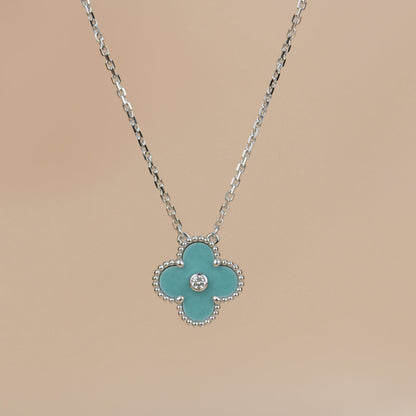 [Amore Jewels]CLOVER 15MM DIAMOND SVRES PORCELAIN  NECKLACE SILVER