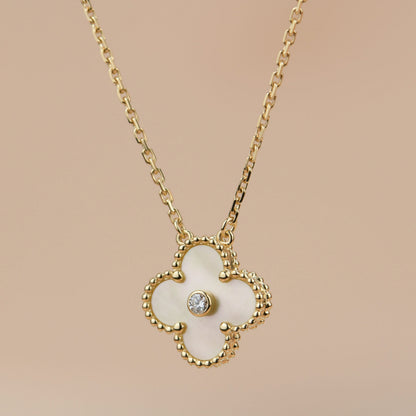 [Amore Jewels]CLOVER 15MM DIAMOND GOLD MOTHER OF PEARL NECKLACE