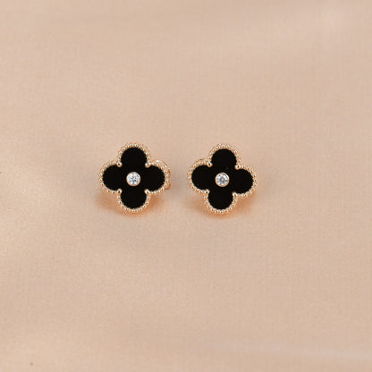 [Amore Jewels]CLOVER MEDIUM 1 MOTIFS ONYX DIAMOND EARRINGS