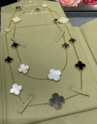 [Amore Jewels]CLOVER 16 MOTIF CHALCEDONY MOP Gold NECKLACE