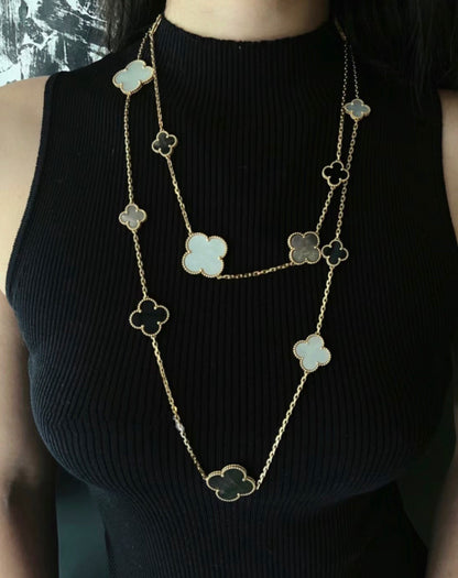 [Amore Jewels]CLOVER 16 MOTIF CHALCEDONY MOP Gold NECKLACE