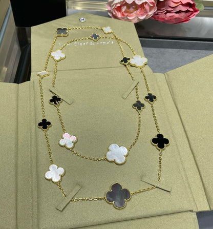 [Amore Jewels]CLOVER 16 MOTIF CHALCEDONY MOP Gold NECKLACE