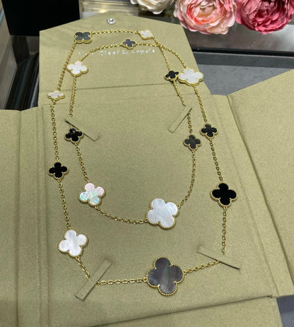 [Amore Jewels]CLOVER 16 MOTIF CHALCEDONY MOP Gold NECKLACE