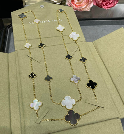 [Amore Jewels]CLOVER 16 MOTIF CHALCEDONY MOP Gold NECKLACE