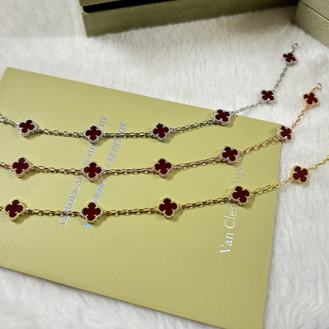 [LEGEND]CLOVER 6 MOTIF RED AGATE BRACELET