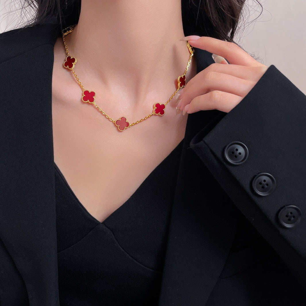 [LEGEND]CLOVER 10 MOTIFS CARNELIAN NECKLACE