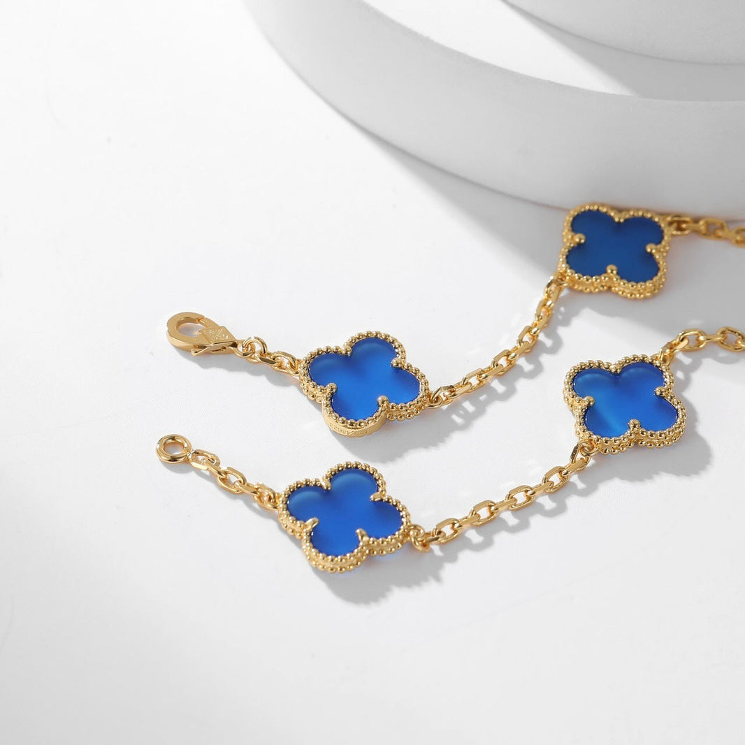 [LEGEND]CLOVER 10 MOTIFS BLUE AGATE NECKLACE